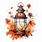 Captivating Autumn Serenade: Lantern Watercolor Isolated on White Background - Generative AI