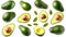 Captivating Avocado Collection: Pristine Clipping Paths,  on a White Background. Behold the