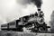 This captivating black and white photo showcases the raw power and grace of a steam engine train during its operation, Black and