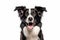 Captivating Canine Charm Head Shot of a Black and White Border Collie, Engagingly Panting and Locking Eyes with the Camera on a