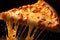 Captivating close-up of a cheese pizza slice, where the cheese stretches beautifully. Generative AI