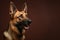 Captivating Close-up of a German Shepherd\\\'s Profile Against a Brown Background. Generative AI banner with copy space to