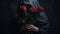 Captivating Darkly Romantic Woman In Cloak Holding Red Roses