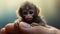 Captivating Digital Art: Hand Holding Tiny Baby Monkey With Distinctive Noses