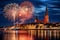 Captivating Fireworks Illuminating. A Mesmerizing Display in a Quaint Small Town