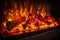 Captivating glow electronic fireplaces close up, flickering orange yellow flames