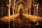 Captivating Illumination of Majestic Mosque Interior at Dusk, Depicting Serenity during Ramadan