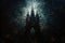 A captivating image of a gothic castle nestled in the midst of a dense and enchanting forest, Dark web depicted as a gothic-