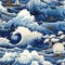 Captivating image of the great wave over Kanagawa with ships (tiled)