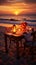 A captivating image of love and relaxation in an elegant beach dining experience at sunset