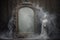 A captivating image portraying the apparition of a ghostly face emerging from an antique mirror, symbolizing trapped spirits and