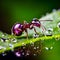Captivating Interplay of an Ant, Green Leaf, and Mesmerizing Bubble.AI generated