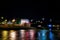 Captivating Long Exposure of Nis City and Colorful River Nisava Night Cityscape Panorama
