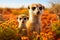 Captivating meerkat family navigating the colorful african safari landscape. Wild nature