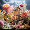 Captivating miniature wonderland: a macro shot of a meticulously crafted tiny flower garden