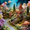 Captivating miniature wonderland: a macro shot of a meticulously crafted tiny flower garden