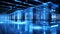 Captivating modern data center with organized server racks emitting a mesmerizing blue glow