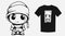 Captivating monochrome cartoon of a cute and sad baby ninja. Perfect for prints, shirts, and logos. Expressive and