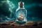 Captivating ocean in a bottle with a miniature pirate ship