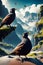 Captivating Panorama of Mountains, Clouds, and Birds. AI generated