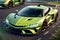 Captivating Panorama of an Open Green Engineering Marvel Sports Car\\\'s Turn on the Race Track. AI generated