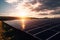 Captivating Panoramic View of Solar Panels with Sun Flare Cinematic Shot