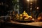 Captivating Pears ripe table cinematic shot. Generate Ai