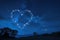 A captivating photo of a heart shaped cloud surrounded by stars in the mesmerizing night sky, A heart-shaped constellation in the