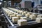 A captivating photo showcases the precision in packaging a variety of cheeses on an industrial conveyor, highlighting