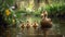 Captivating Photograph Of A Serene Duck Family In A Picturesque Pond