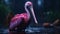 Captivating Pink Pelican In Rain: Realistic Animal Portrait In Cinema4d