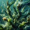 A captivating portrayal of algae in motion, this image blends the natural elegance of aquatic flora