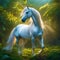 captivating scene featuring a majestic unicorn within a stunning garden in sun glow