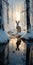 Captivating Snow Rabbit By Frozen Lake: A Harmony Of Nature And Art