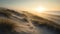 Captivating Sunrise On A Foggy Shoreline With Sand Dunes And Beach Grass