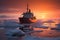 A captivating sunset backdrop for an Arctic icebreaking expedition