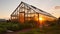 Captivating Sunset Overlooking the Greenhouse. Generative AI
