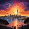 Captivating sunset skyline of Auckland with the iconic Sky Tower