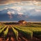 Captivating surreal landscape of Mendoza's vineyards, mountains, and wine cellar