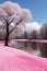 Captivating tale landscape, sunny day, magical candy floss pink colors