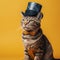 Captivating Top Hat Cat: Warm Yellow Sophistication - Generative AI