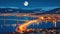 Captivating Urban Landscape of Tromso in Northern Norway Bathed in the Glow of the Full Moon. Generative AI