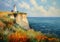 Captivating Views: A Lighthouse Cliff Adorned with Vibrant Red P
