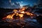 Captivating volcanic eruption showing billowing smoke and intense flow of fiery lava