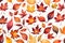 Captivating Watercolor Illustration: Fallen Leaves in Various Shades of Autumn, Vibrant Reds, Oranges, and Yellows