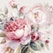 Captivating Watercolor Painting of Romantic White and Pink Peonies and Roses for Wallpaper, Generative AI