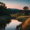 Captivating wetland in evening landscape photo. Beautiful nature scenery photography with marshland on background.