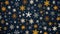 Captivating winter background with gold and navy snowflakes, adding an elegant touch to the scenery