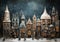 A captivating winter scene featuring charming houses adorned with twinkling lights. Generative AI