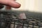 Captive rat or mouse nose poking through the cage